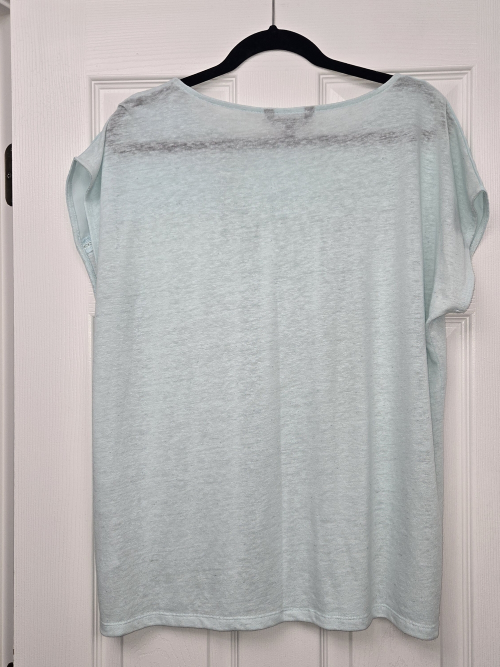 Banana Republic Mint Aqua Linen Blend Sheer Yoke Crochet Trim Top Size L - Picture 2 of 6